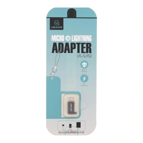 Adapter USAMS US-SJ152 microUSB / Lightning ze smyczą czarny