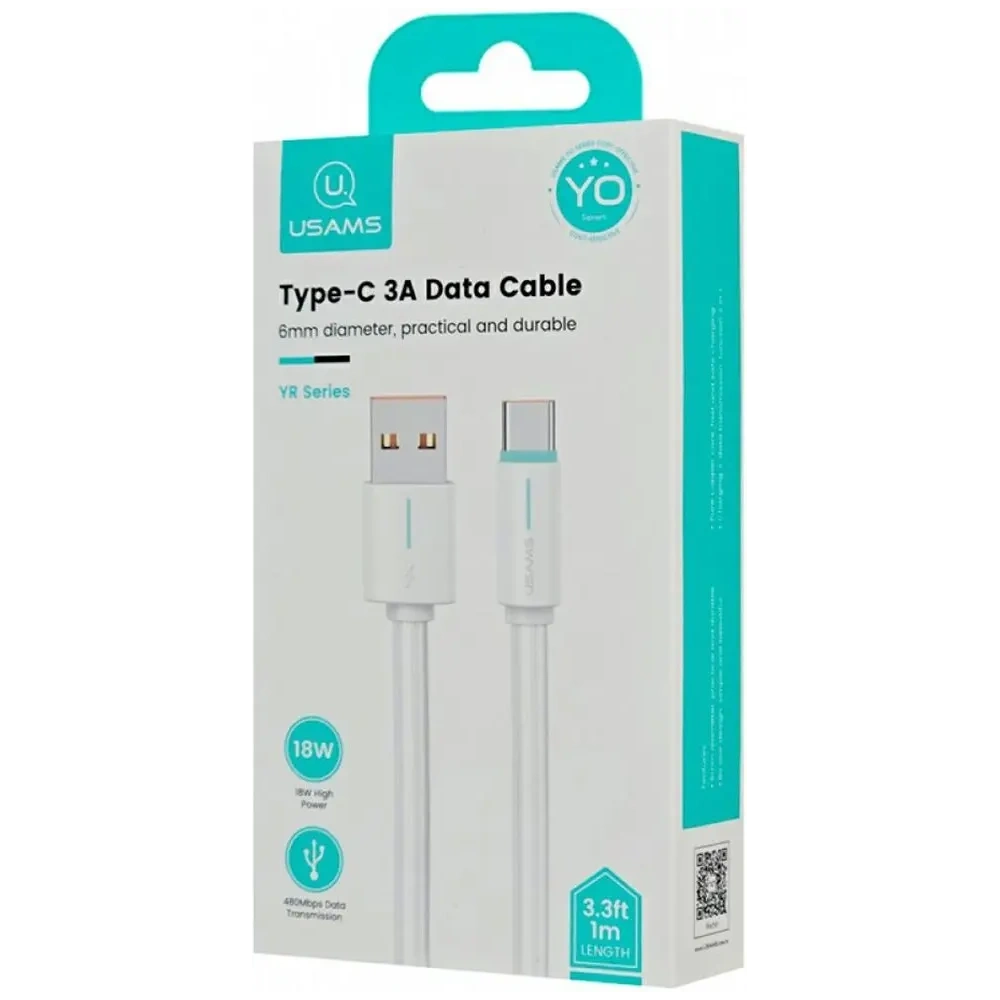 USAMS YU Serie US-SJ732 USB-A / USB-C Kabel 3A 1m Weiß