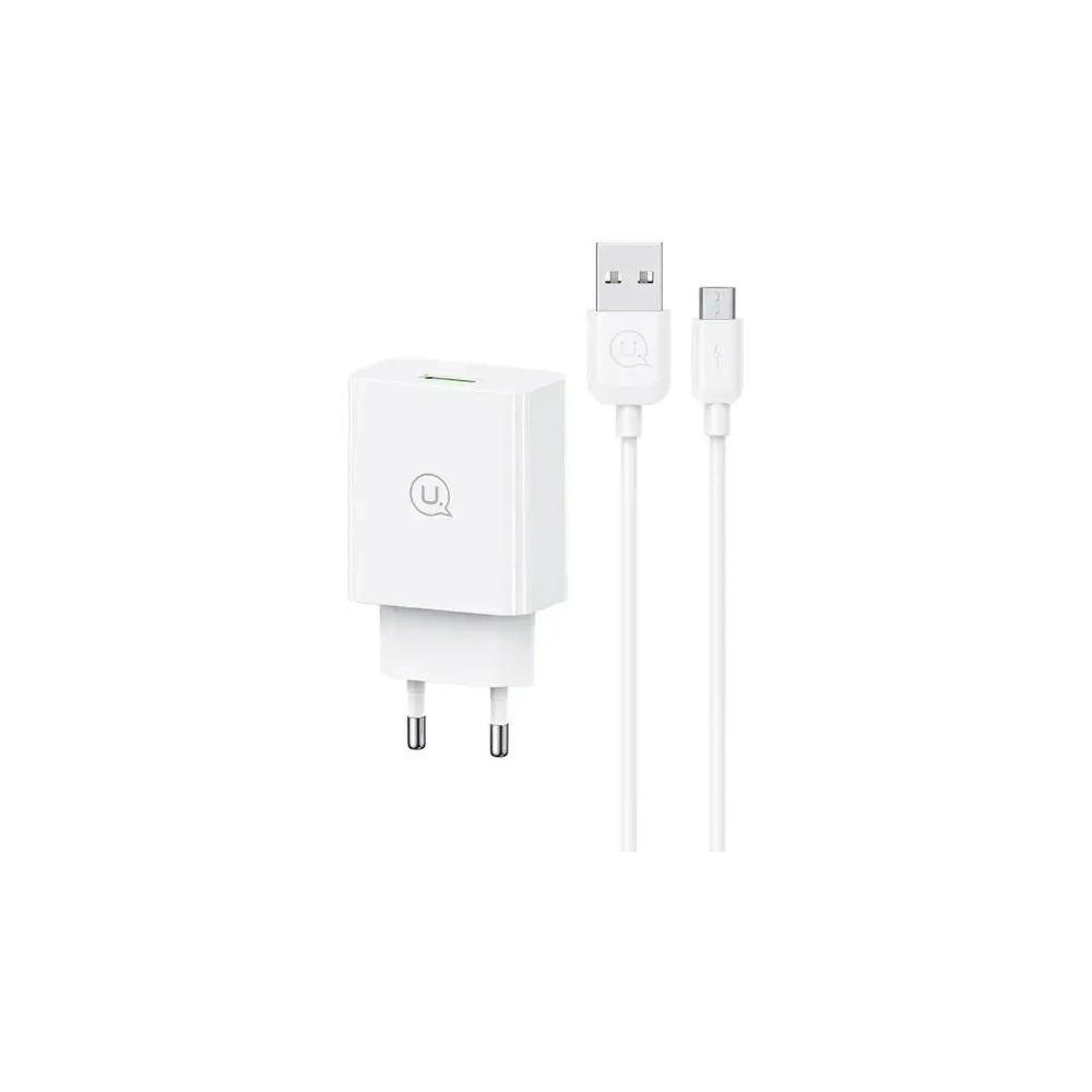 USAMS SC Series SCXLTZ01 18W Rychlonabíjecí nástěnná nabíječka + 1m MicroUSB / USB-A kabel bílý