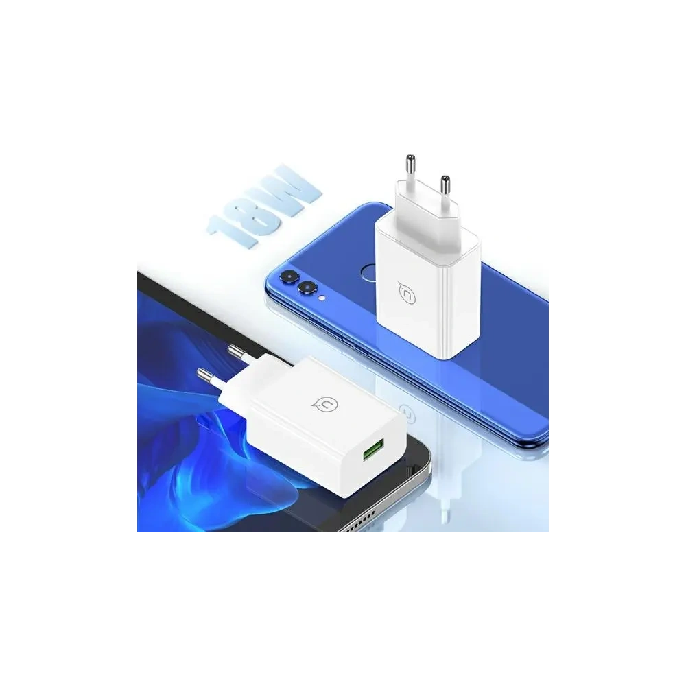 Încărcător de perete USAMS SC Series SCXLTZ01 18W cu încărcare rapidă + cablu MicroUSB / USB-A de 1m Alb