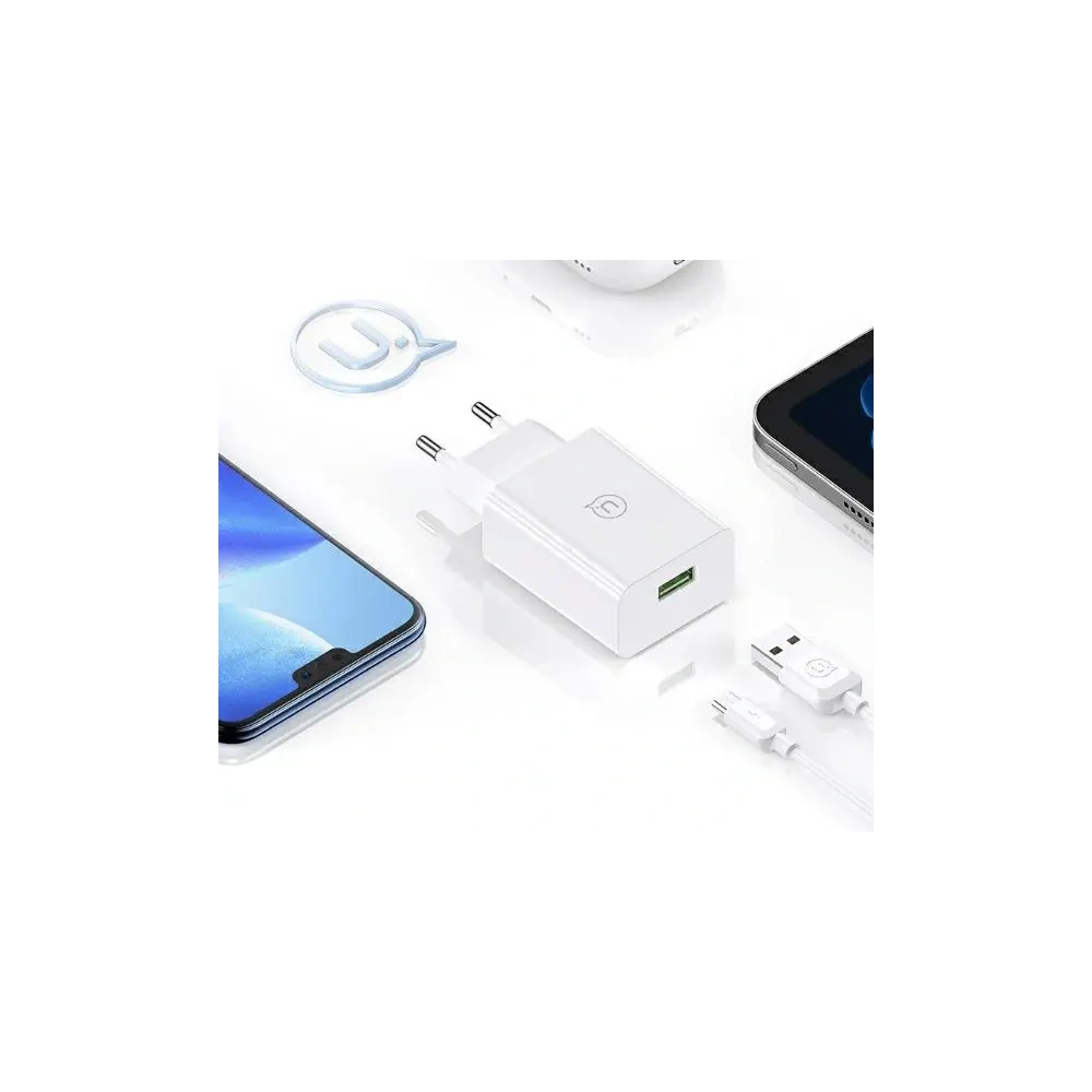 USAMS SC Series SCXLTZ01 18W Rychlonabíjecí nástěnná nabíječka + 1m MicroUSB / USB-A kabel bílý