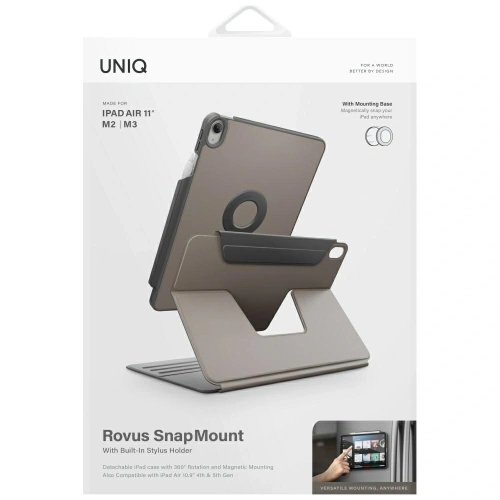 Etui UNIQ Rovus Snapmount Magnetic 360 Rotating Detachable do Apple iPad Air 11" 2024 / 11" 2025 / iPad Air 10.9" 2022/2020 szary