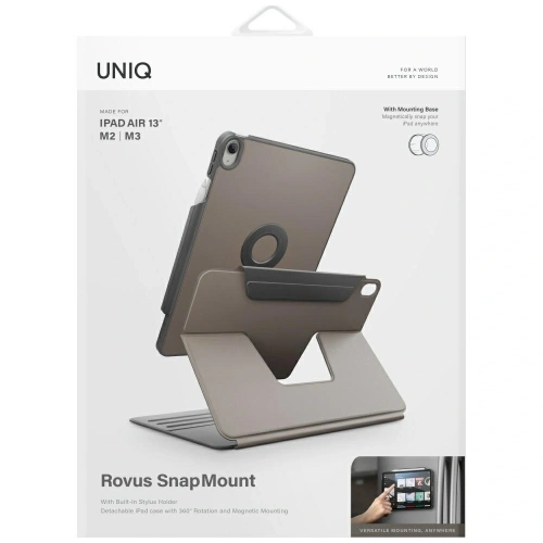 Etui UNIQ Rovus Snapmount Magnetic 360 Rotating Detachable do Apple iPad Air 13" 2024 / 13" 2025 szary