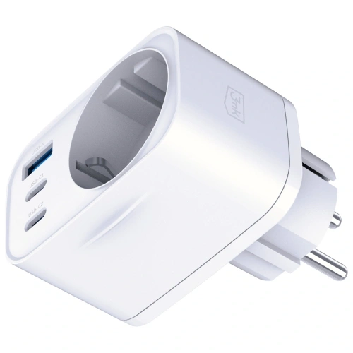 Adapter sieciowy 3MK Hyper Comfort Charger 30W AC, USB-A, 2xUSB-C PD QC3.0 biały