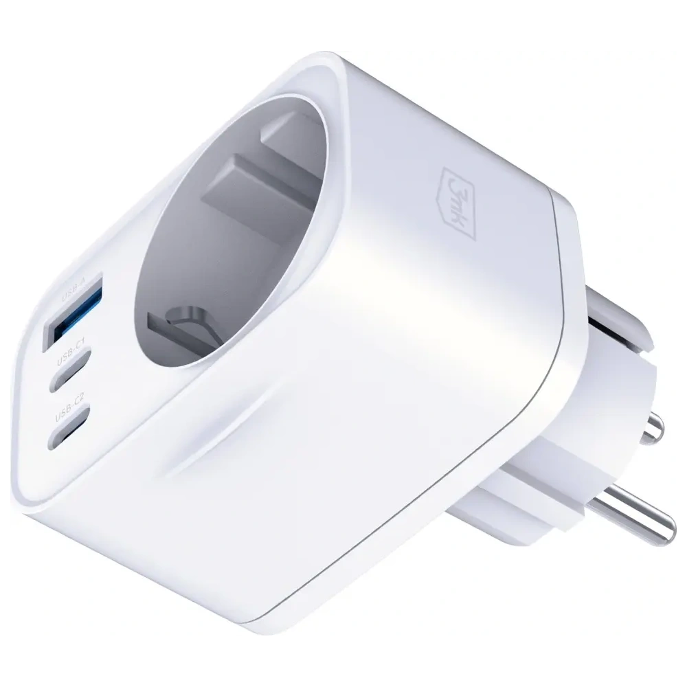 Încărcător 3MK Hyper Comfort 30W AC, USB-A, 2xUSB-C PD QC3.0 alb