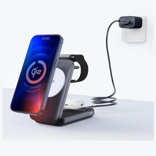 Ładowarka indukcyjna 3MK MagRocket 3w1 15W Qi2 MPP czarny