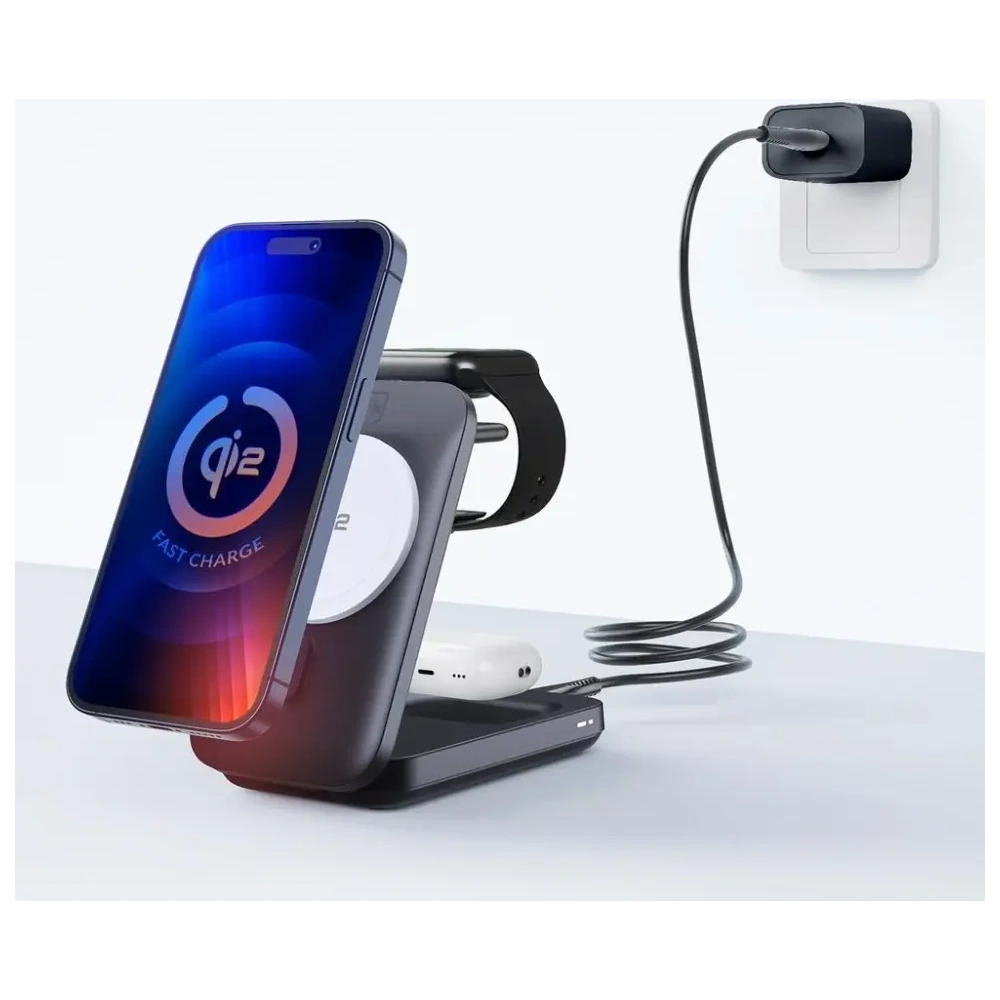 Încărcător wireless 3MK MagRocket 3 în 1 15W Qi2 MPP Negru