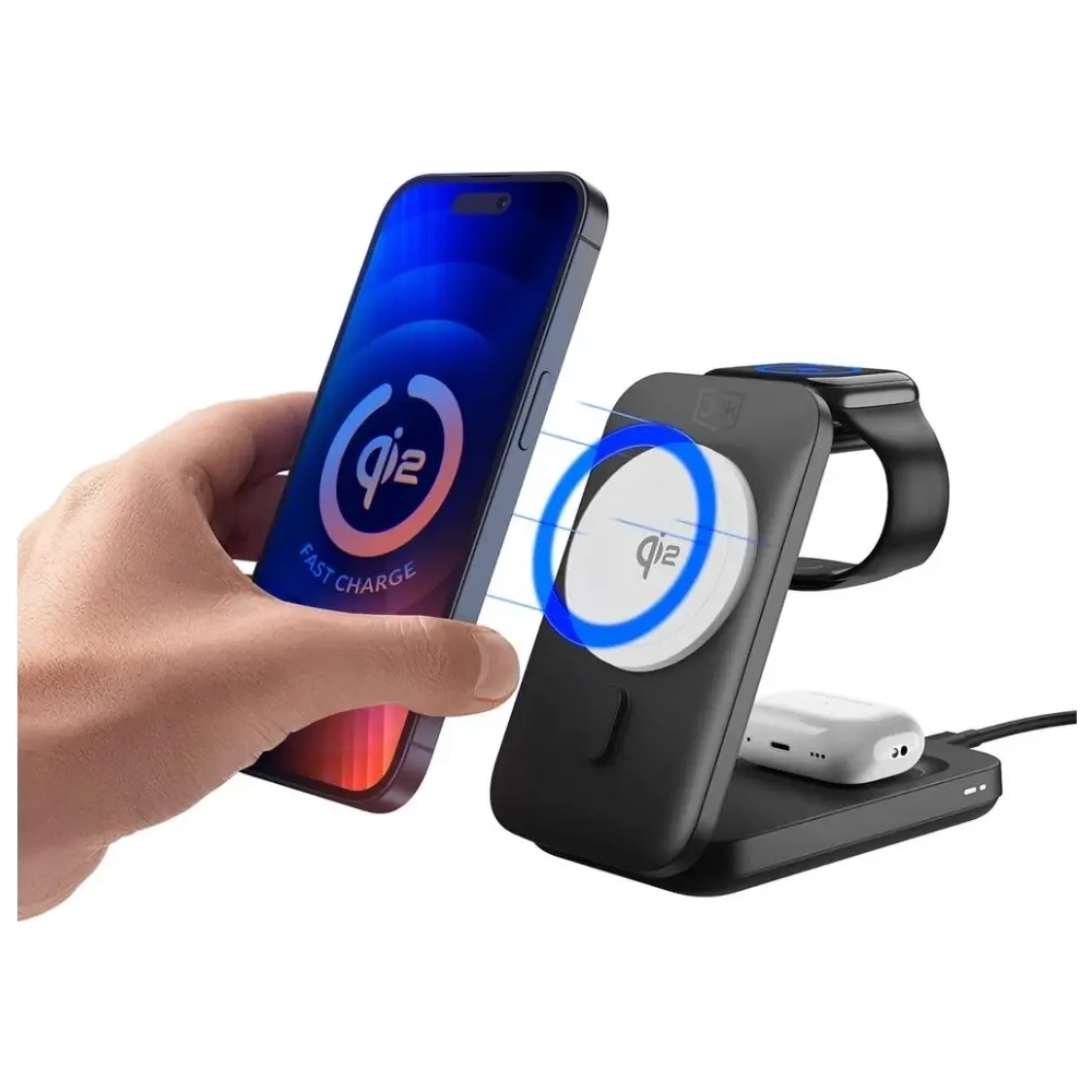 3MK MagRocket 3-in-1 15W Qi2 MPP Black Wireless Charger