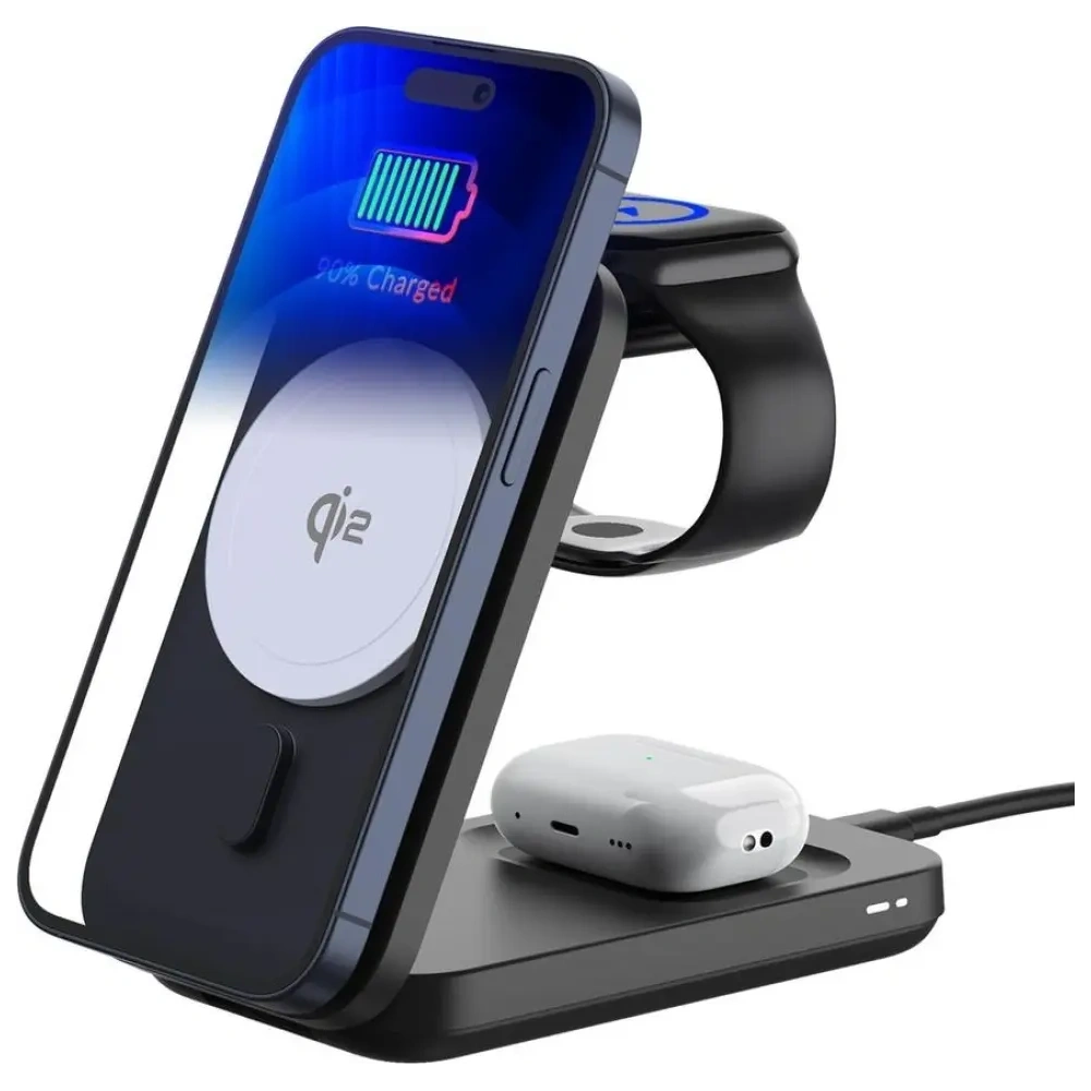 Încărcător wireless 3MK MagRocket 3 în 1 15W Qi2 MPP Negru