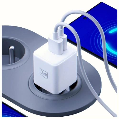 Ładowarka sieciowa 3MK Hyper GaN Charger 20W USB-A, USB-C PD QC4+ biały