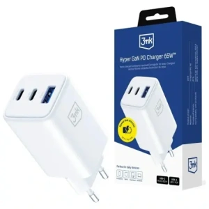 3MK Hyper GaN Töltő 65W USB-A, 2xUSB-C PD QC4+ fehér