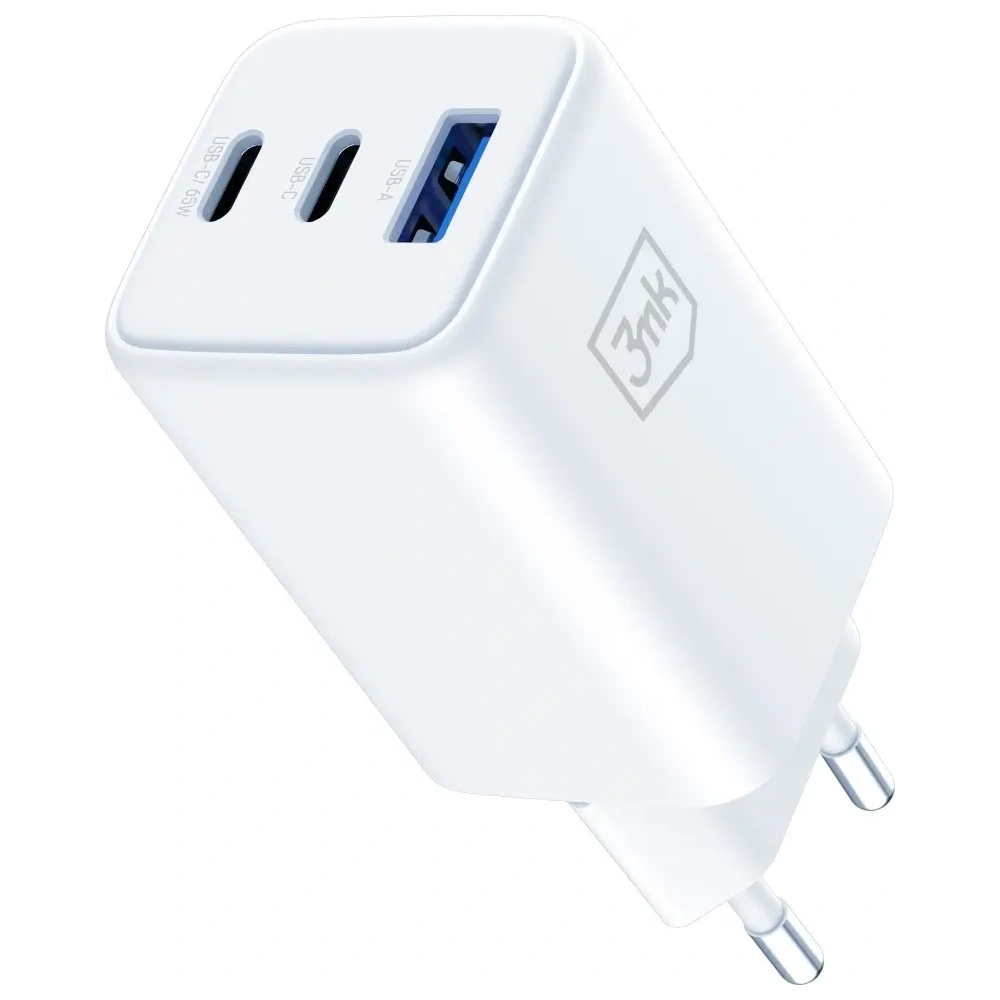 Încărcător 3MK Hyper GaN 65W USB-A, 2xUSB-C PD QC4+ alb