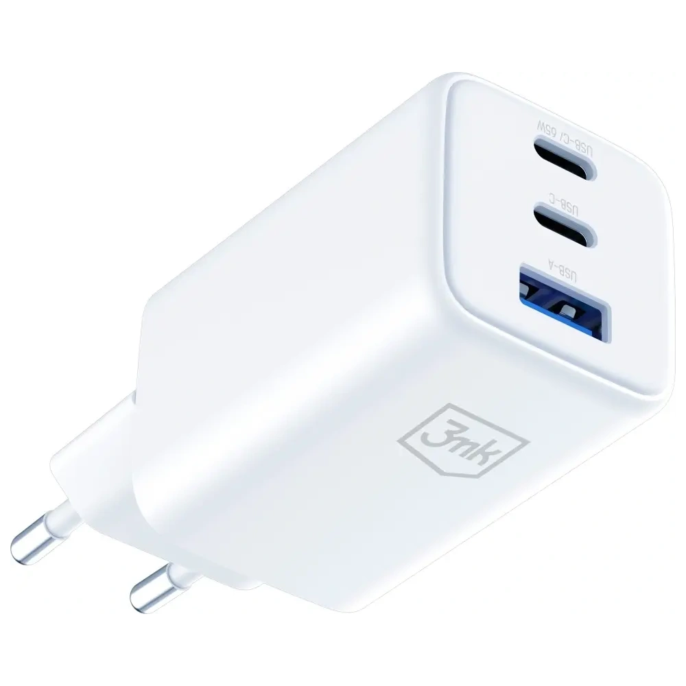 Încărcător 3MK Hyper GaN 65W USB-A, 2xUSB-C PD QC4+ alb