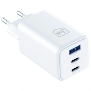 3MK Hyper GaN Töltő 65W USB-A, 2xUSB-C PD QC4+ fehér
