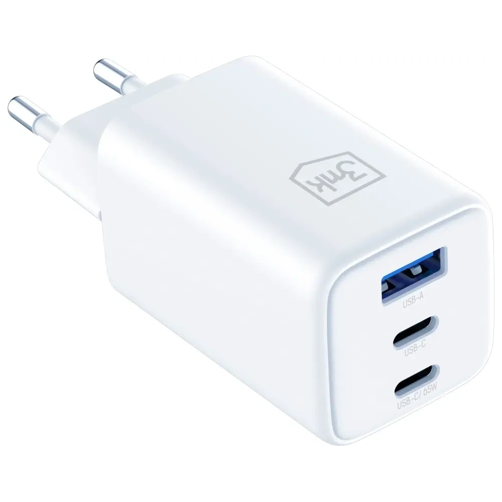 Încărcător 3MK Hyper GaN 65W USB-A, 2xUSB-C PD QC4+ alb
