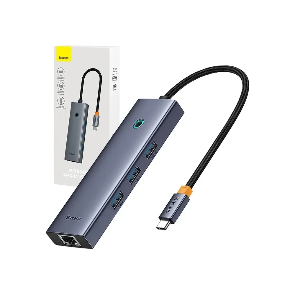 Baseus UltraJoy 4-v-1 Hub USB-C / 3xUSB-A 3.0, RJ45 (šedá)