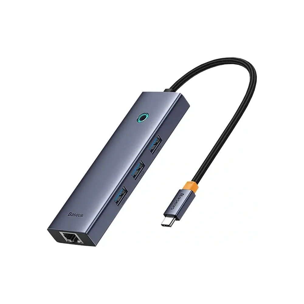 Baseus UltraJoy 4-v-1 Hub USB-C / 3xUSB-A 3.0, RJ45 (šedá)