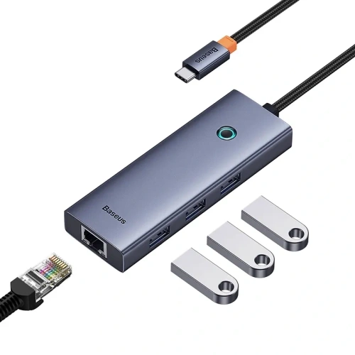 Hub 4w1 Baseus UltraJoy USB-C / 3xUSB-A 3.0, RJ45 (szary)