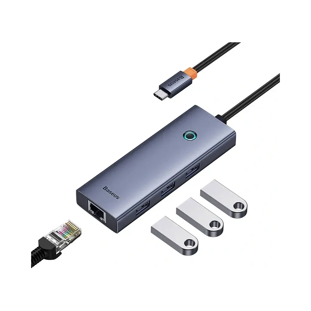 Baseus UltraJoy 4-v-1 Hub USB-C / 3xUSB-A 3.0, RJ45 (šedá)