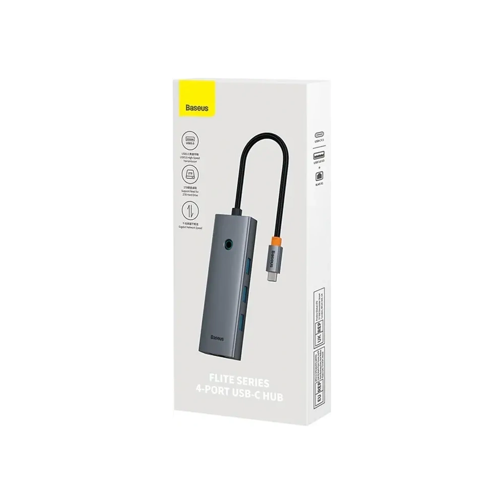 Baseus UltraJoy 4-v-1 Hub USB-C / 3xUSB-A 3.0, RJ45 (šedá)