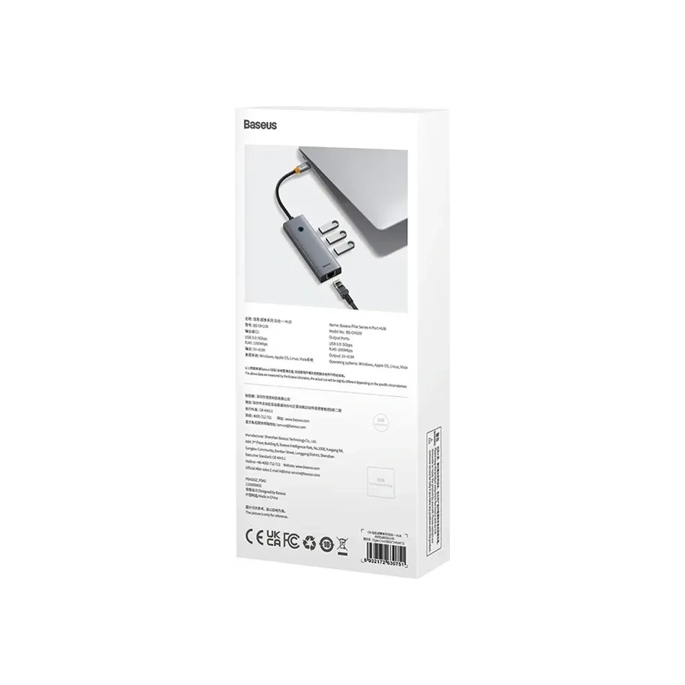Baseus UltraJoy 4-v-1 Hub USB-C / 3xUSB-A 3.0, RJ45 (šedá)