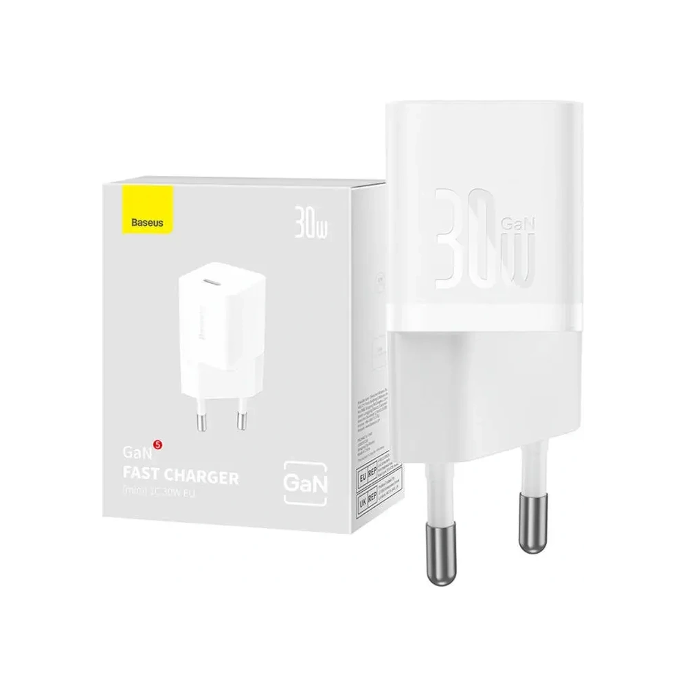 Baseus GaN5 30W USB-C nástěnná nabíječka (bílá)