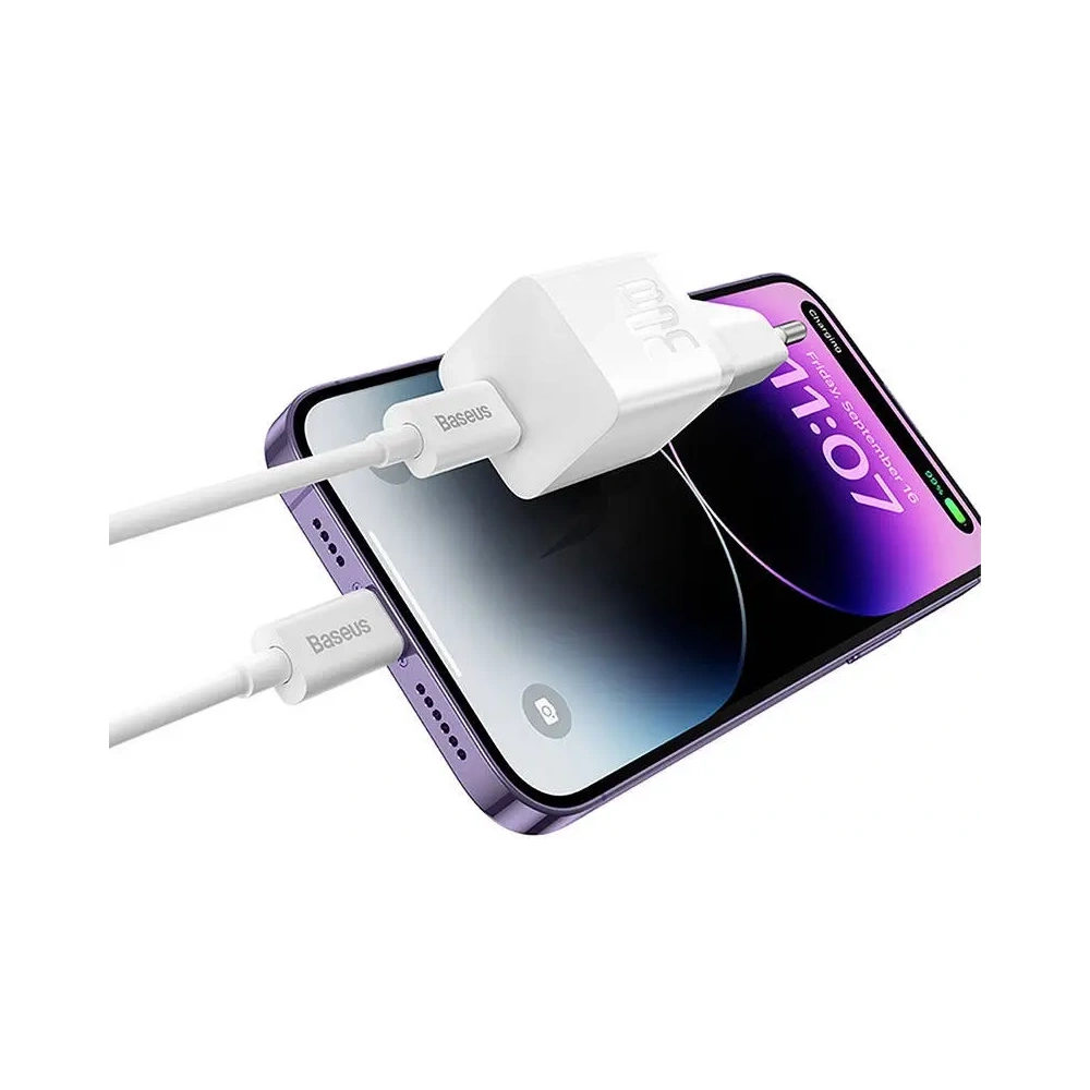 Baseus GaN5 30W USB-C nástěnná nabíječka (bílá)