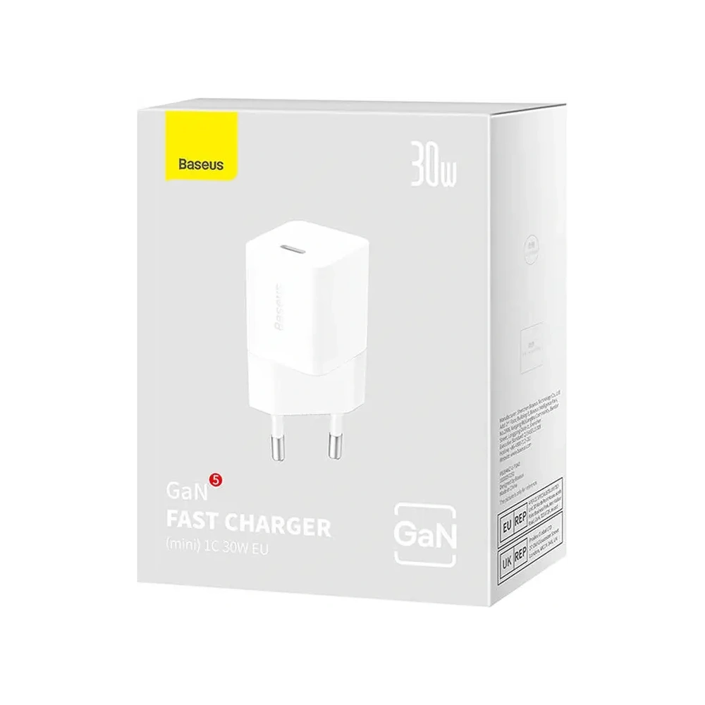 Baseus GaN5 30W USB-C nástěnná nabíječka (bílá)