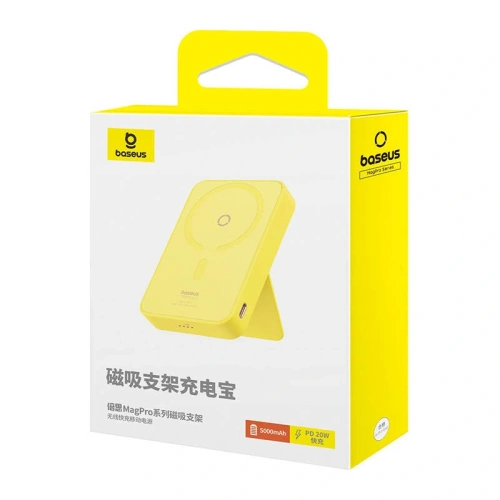 Powerbank magnetyczny z podstawką Baseus MagPro Magnetic 5000mAh 20W MagSafe (żółty)
