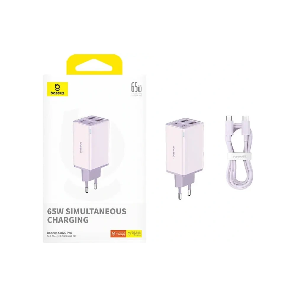 Baseus GaN6 Pro 2xUSB-A, 2xUSB-C, 65W Wall Charger (purple)
