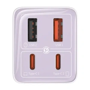 Baseus GaN6 Pro 2xUSB-A, 2xUSB-C, 65W Nástěnná nabíječka (fialová)