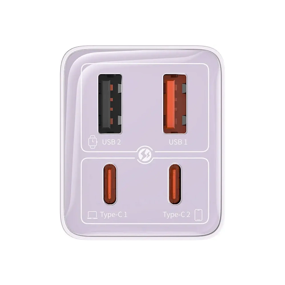 Baseus GaN6 Pro 2xUSB-A, 2xUSB-C, 65W Nástěnná nabíječka (fialová)