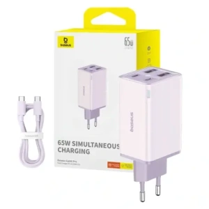 Baseus GaN6 Pro 2xUSB-A, 2xUSB-C, 65W Nástěnná nabíječka (fialová)