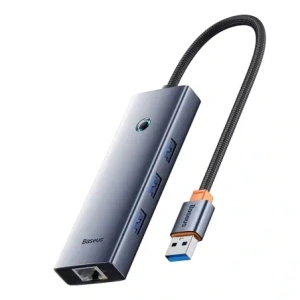 Baseus UltraJoy Series Lite Hub 4-Port USB-A / 3xUSB-A 3.0, RJ45, USB-C 5V (šedá)