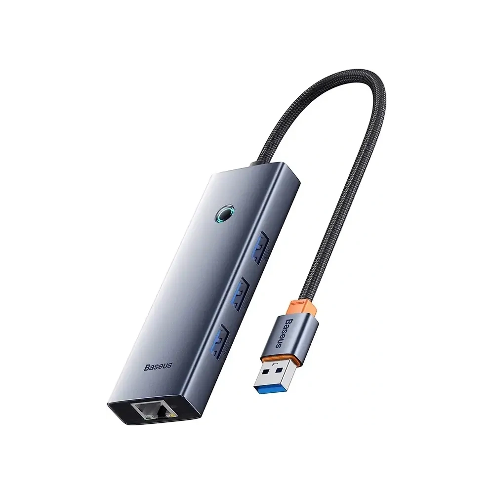 Baseus UltraJoy Series Lite Hub 4-Port USB-A / 3xUSB-A 3.0, RJ45, USB-C 5V (šedá)