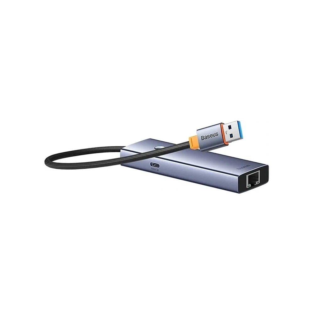 Baseus UltraJoy Series Lite Hub 4-Port USB-A / 3xUSB-A 3.0, RJ45, USB-C 5V (šedá)