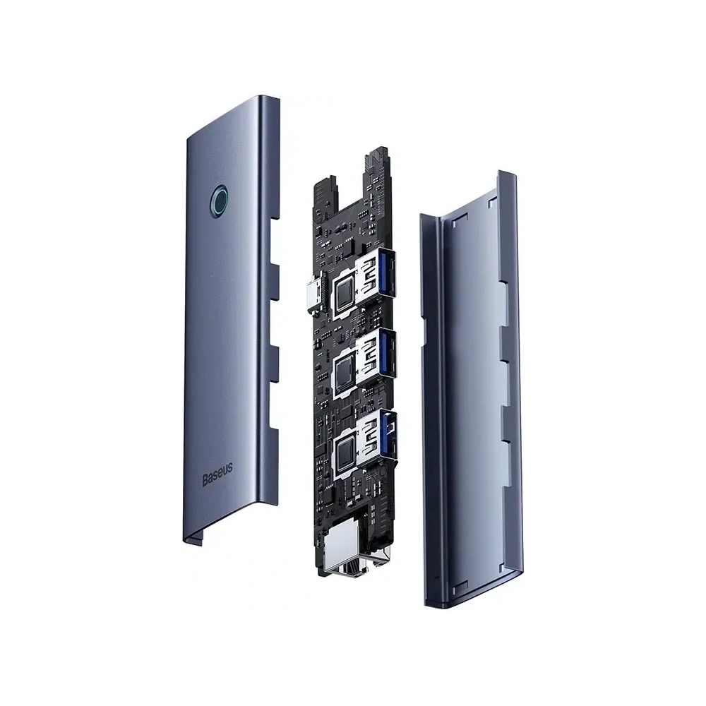 Baseus UltraJoy Series Lite Hub 4-Port USB-A / 3xUSB-A 3.0, RJ45, USB-C 5V (šedá)