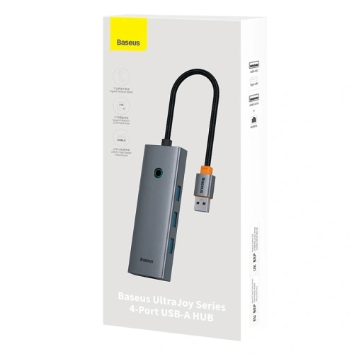 Hub Baseus UltraJoy Series Lite 4-Port USB-A / 3xUSB-A 3.0, RJ45, USB-C 5V (szary)