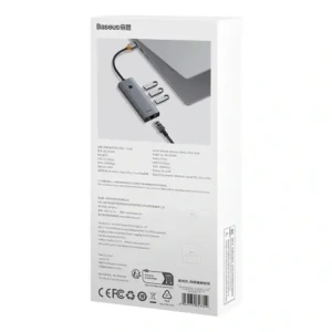 Baseus UltraJoy Series Lite Hub 4-Port USB-A / 3xUSB-A 3.0, RJ45, USB-C 5V (šedá)