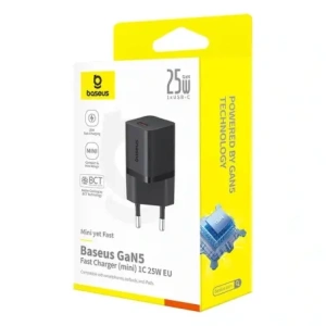 Baseus GaN5 Mini 1C 25W USB-C Zásuvková Nabíječka (černá)