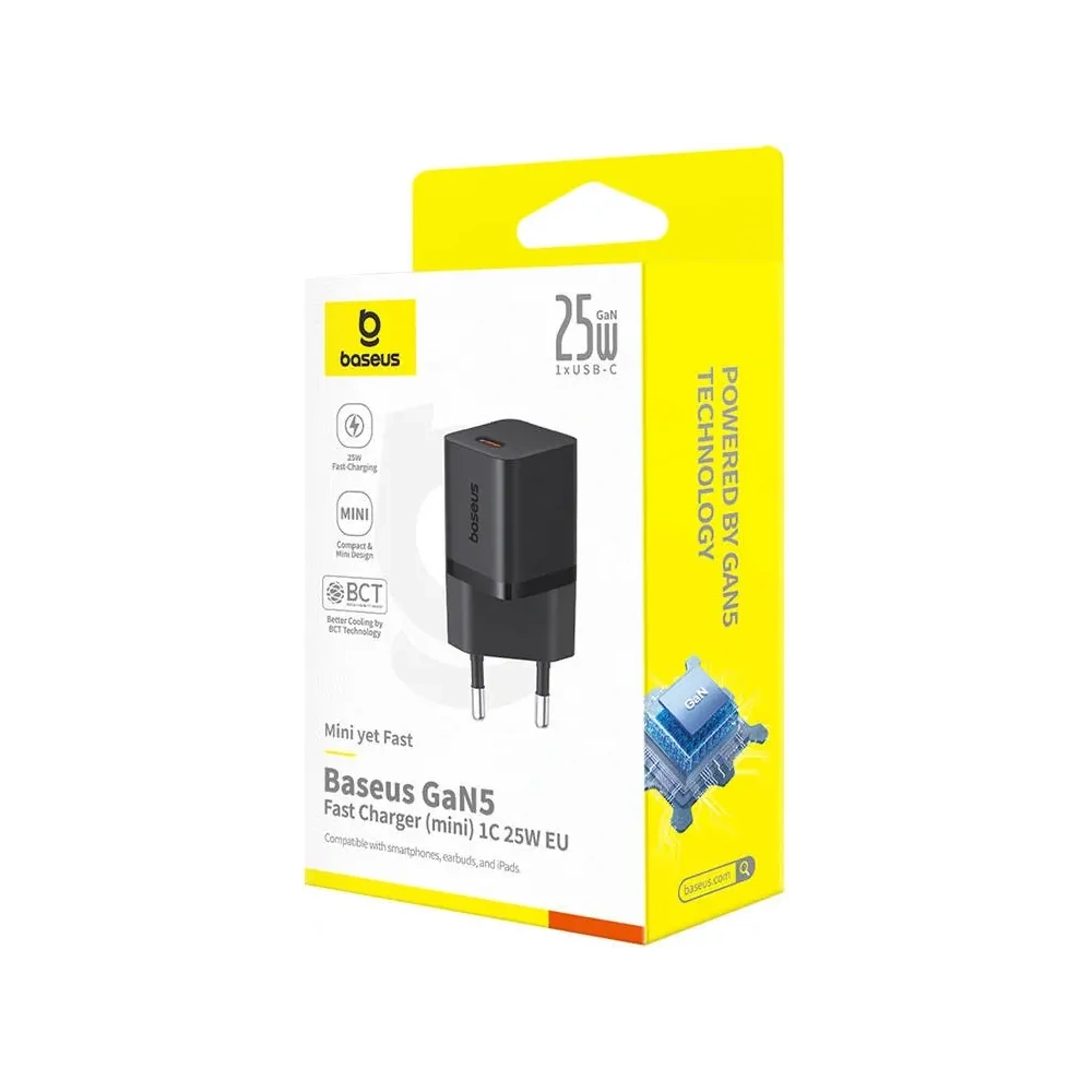 Baseus GaN5 Mini 1C 25W USB-C Zásuvková Nabíječka (černá)