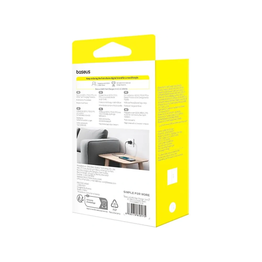 Baseus GaN5 Mini 1C 25W USB-C Zásuvková Nabíječka (černá)