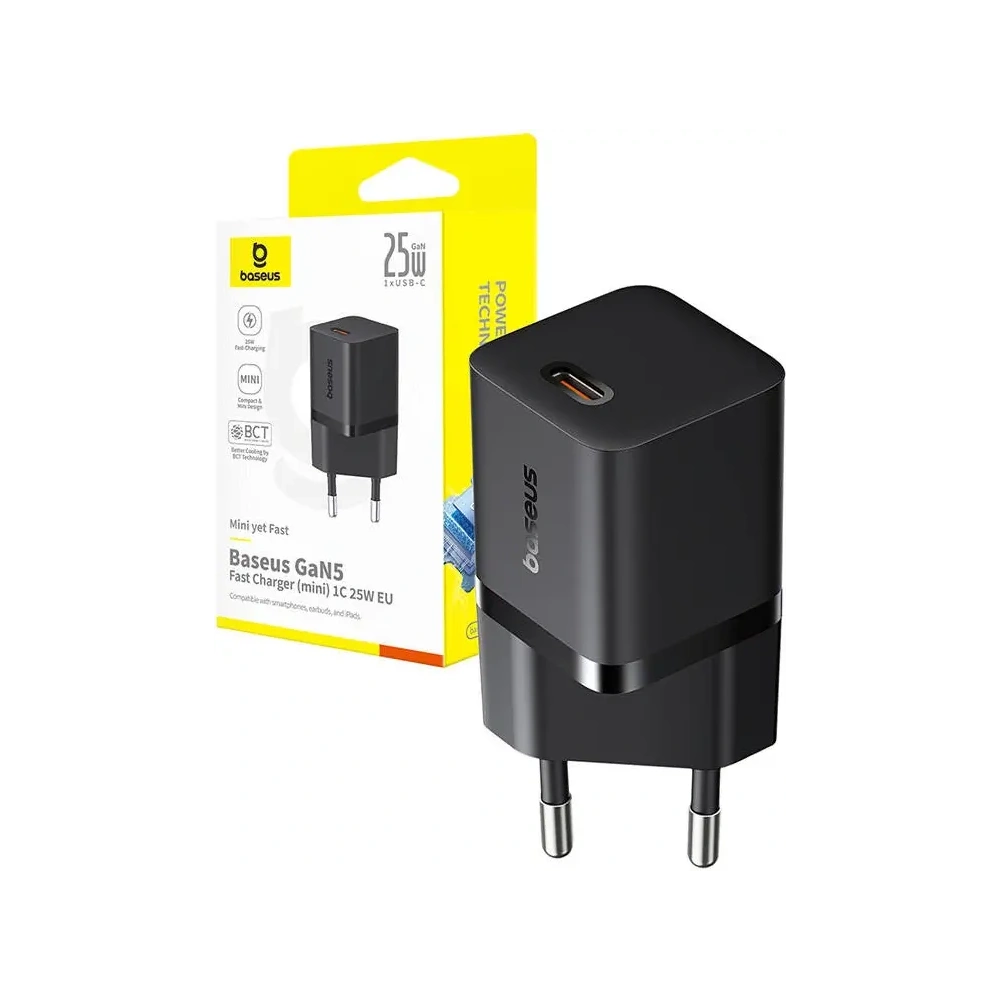 Baseus GaN5 Mini 1C 25W USB-C Zásuvková Nabíječka (černá)