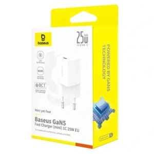 Baseus GaN5 Mini 1C 25W USB-C Nástěnná nabíječka (bílá)