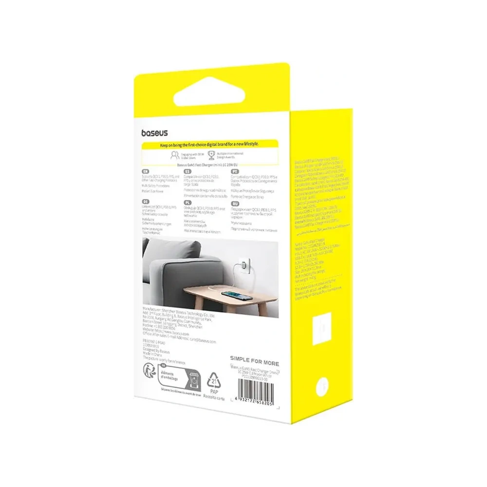 Baseus GaN5 Mini 1C 25W USB-C Nástěnná nabíječka (bílá)