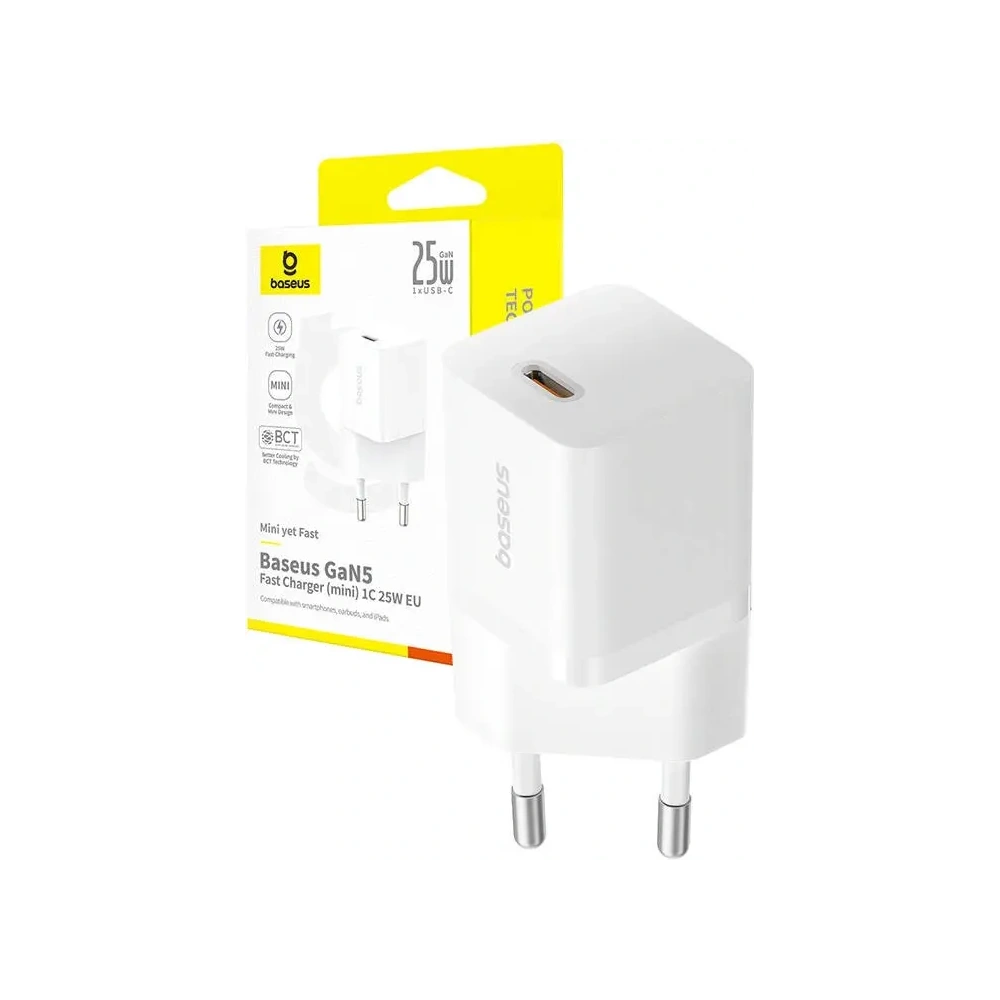 Baseus GaN5 Mini 1C 25W USB-C Nástěnná nabíječka (bílá)