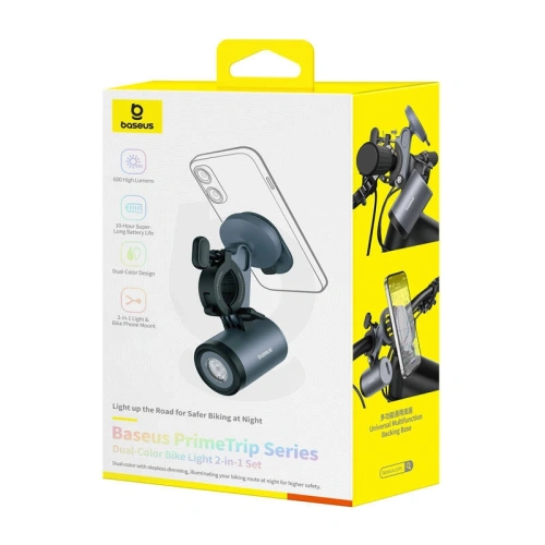 Uchwyt rowerowy Baseus PrimeTrip 2w1 uchwyt na telefon + latarka 600lm USB-C (czarny)