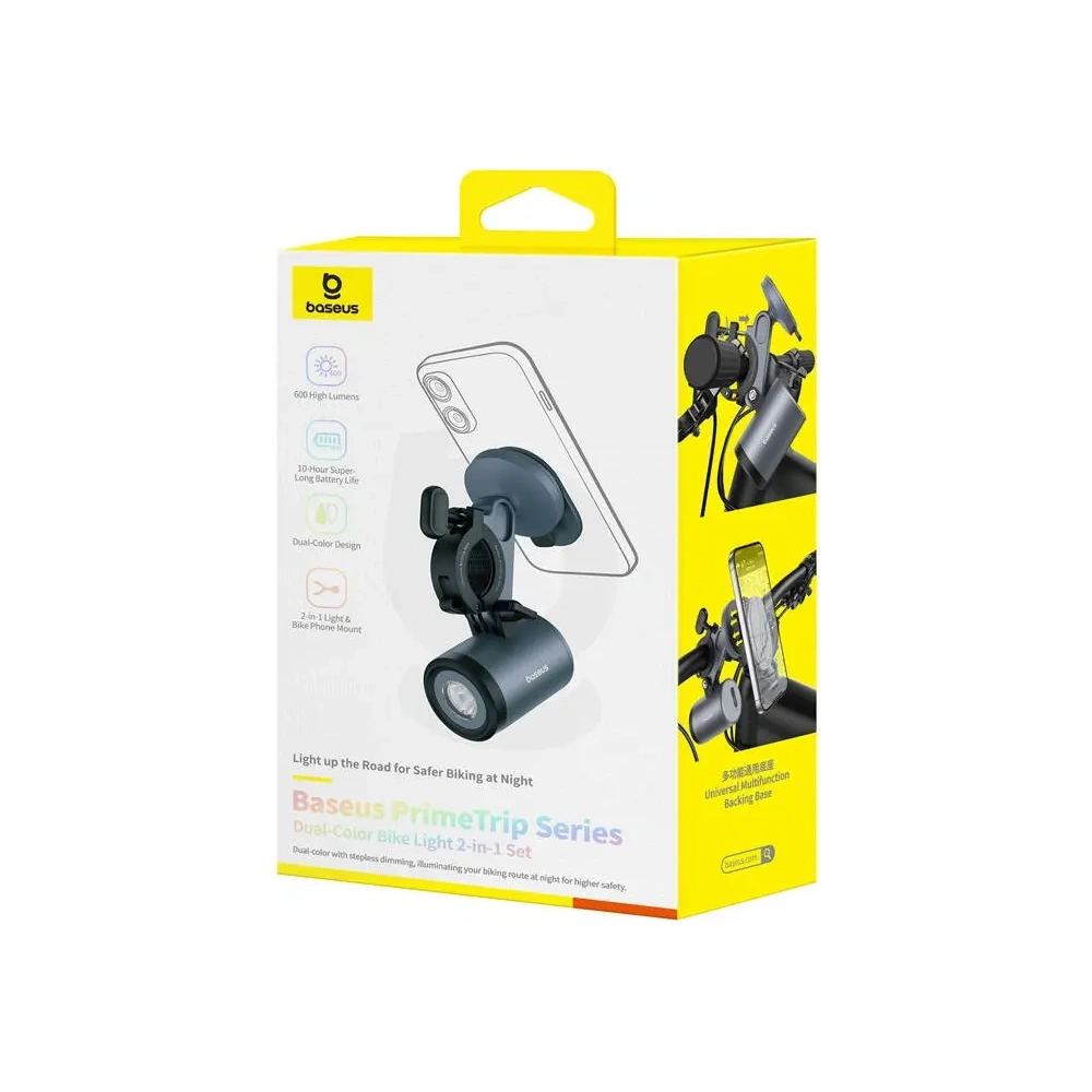 Baseus PrimeTrip suport pentru telefon 2 în 1 pentru bicicletă + lanternă USB-C de 600lm (neagră)