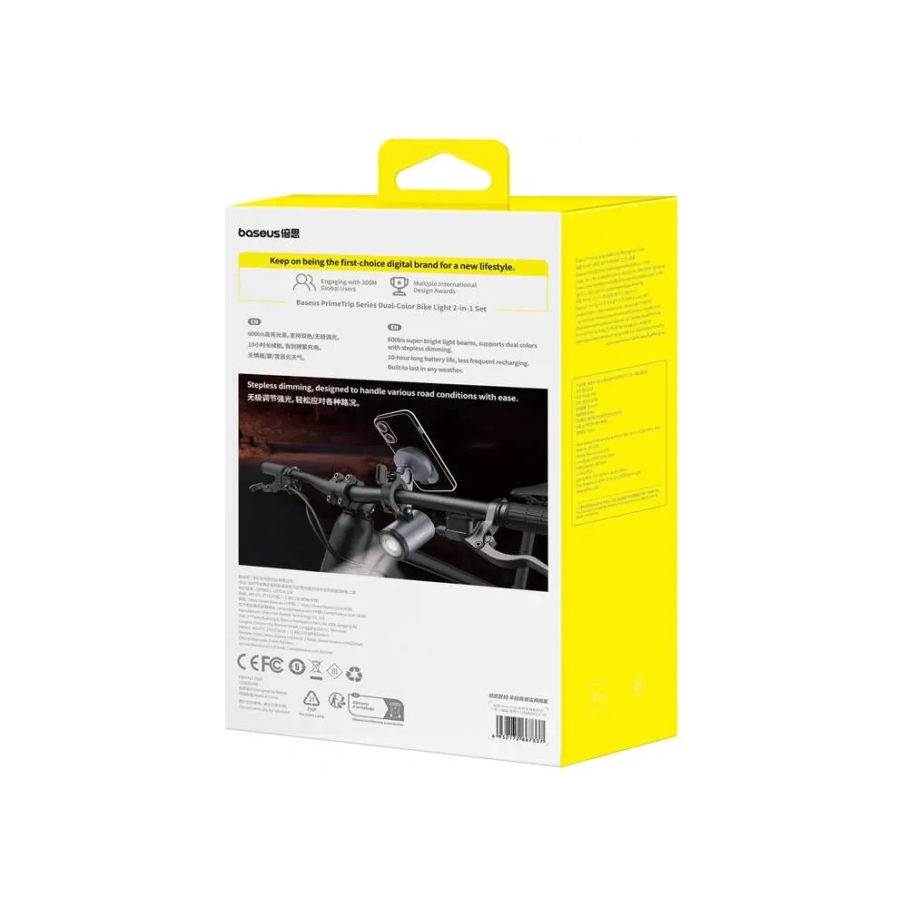 Baseus PrimeTrip suport pentru telefon 2 în 1 pentru bicicletă + lanternă USB-C de 600lm (neagră)