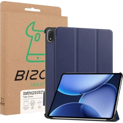 Etui z klapką Bizon Case Tab Croc do OnePlus Pad 3 / 2 Pro / OPPO Pad 4 / 4 Pro granatowe